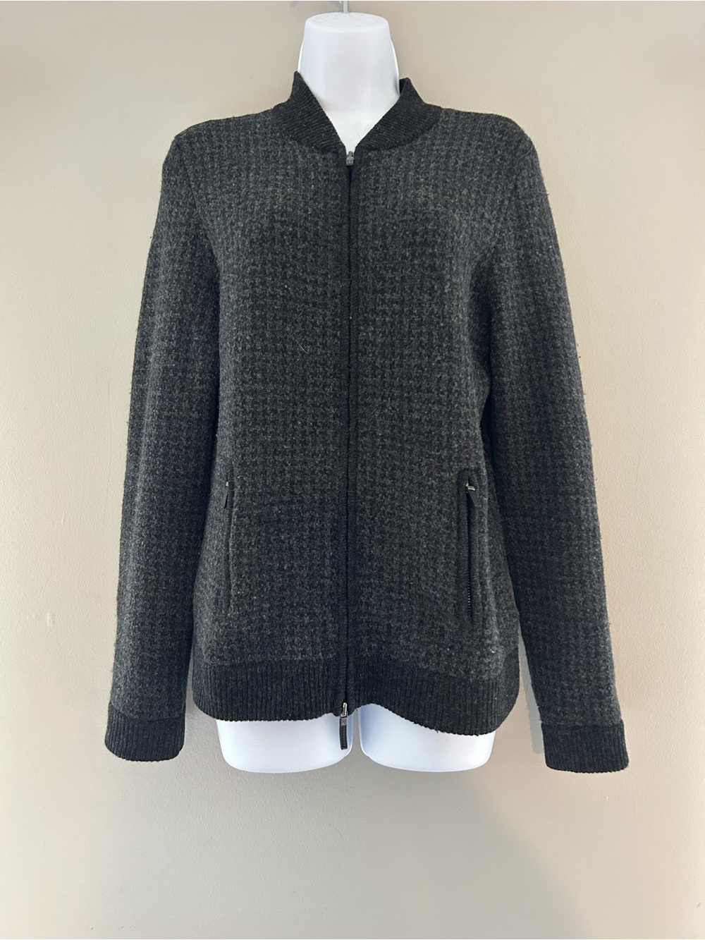 Ralph Lauren Charcoal Gray Textured Zip-Up Sweater Jacket